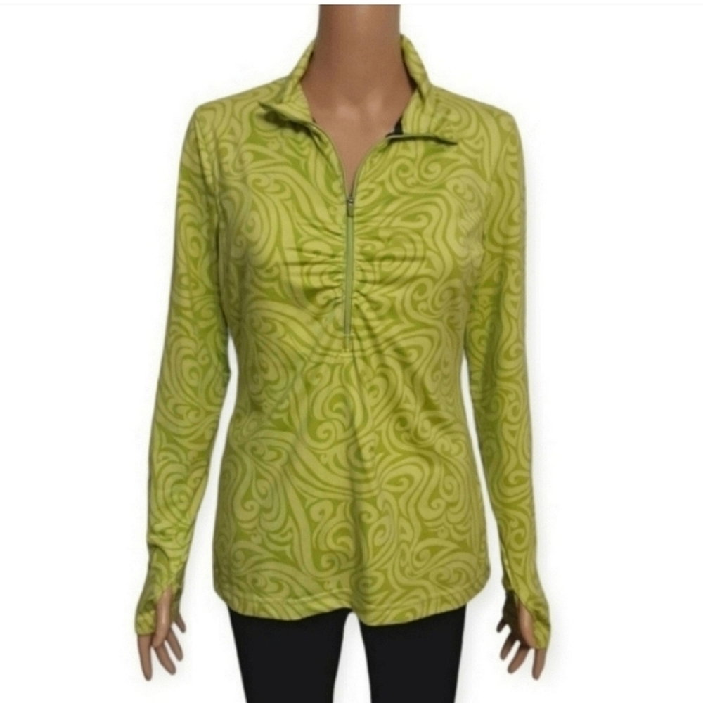 Athleta Lime Green Patterned Long Sleeve Top